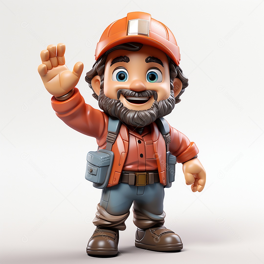 Desenho animado de homem de trabalho 3D em fundo branco transparente