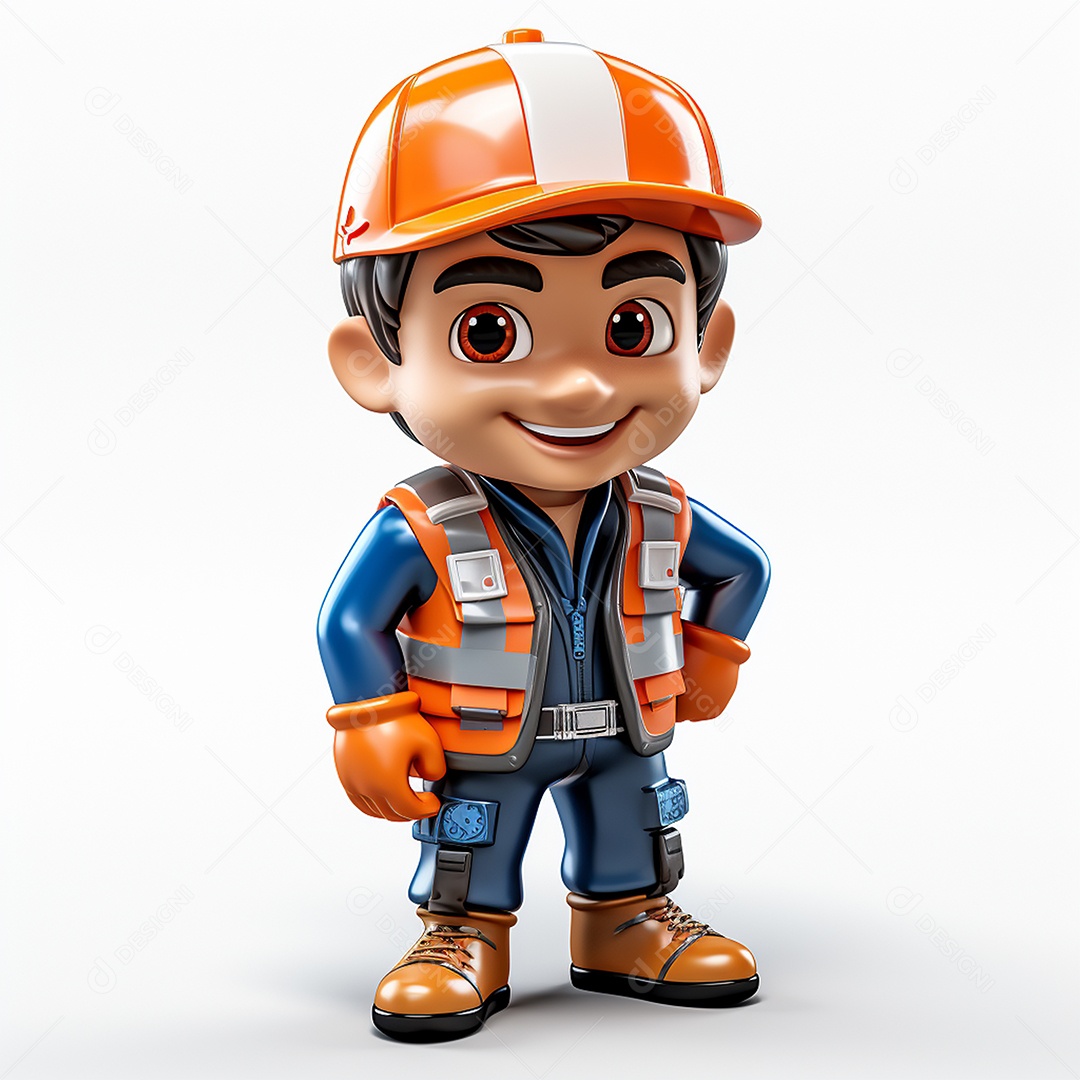 Desenho animado de homem de trabalho 3D em fundo branco transparente