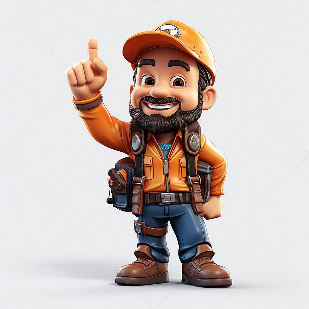 Desenho animado de homem de trabalho 3D em fundo branco transparente