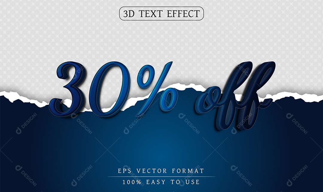 Efeito de Texto 30% Off Azul Escuro EPS Editável