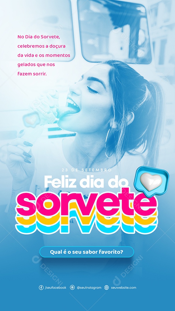 Social Media Story Dia Do Sorvete 23 De Setembro PSD Editável