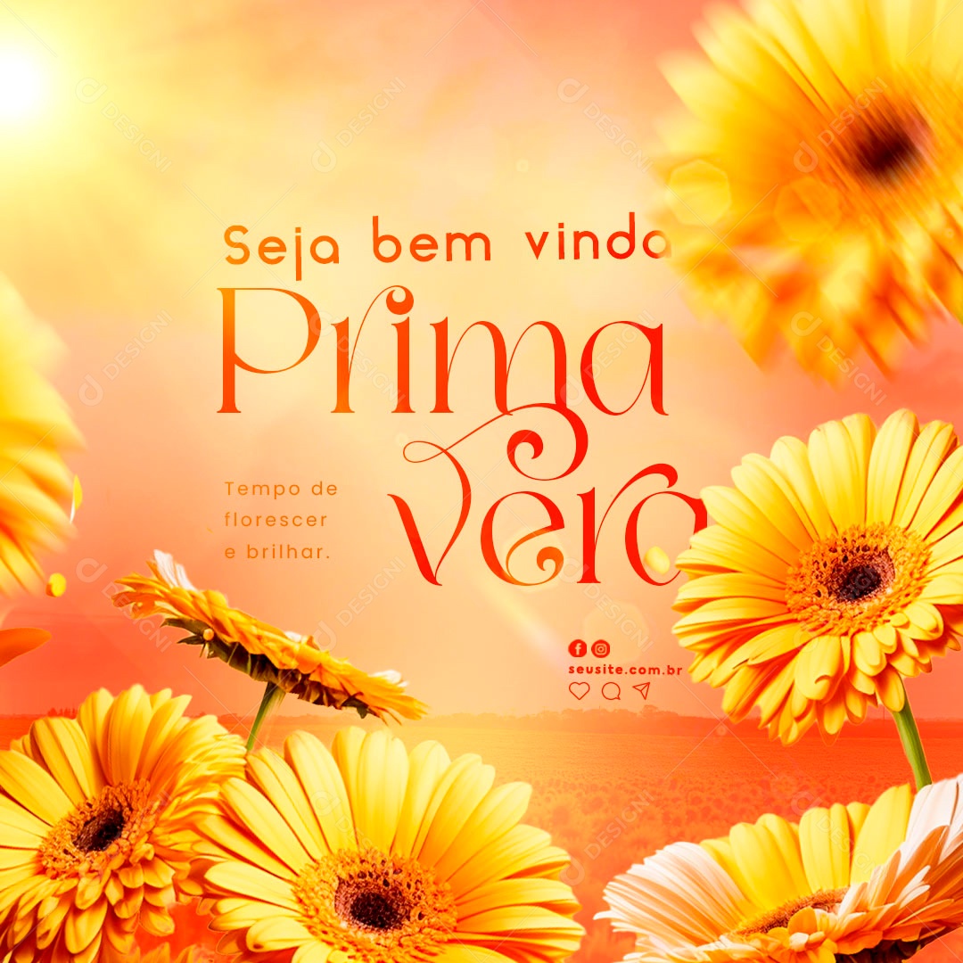 Seja Bem Vinda Primavera Tempo de Florescer e Brilhar Social Media PSD Editável