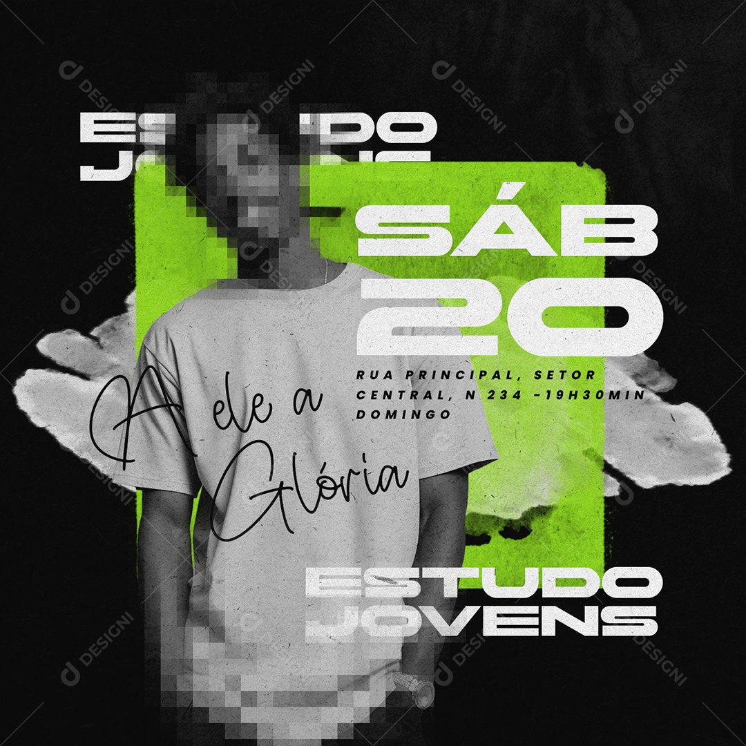 Gospel Sábado A Ele a Glória Estudo Jovens Social Media PSD Editável