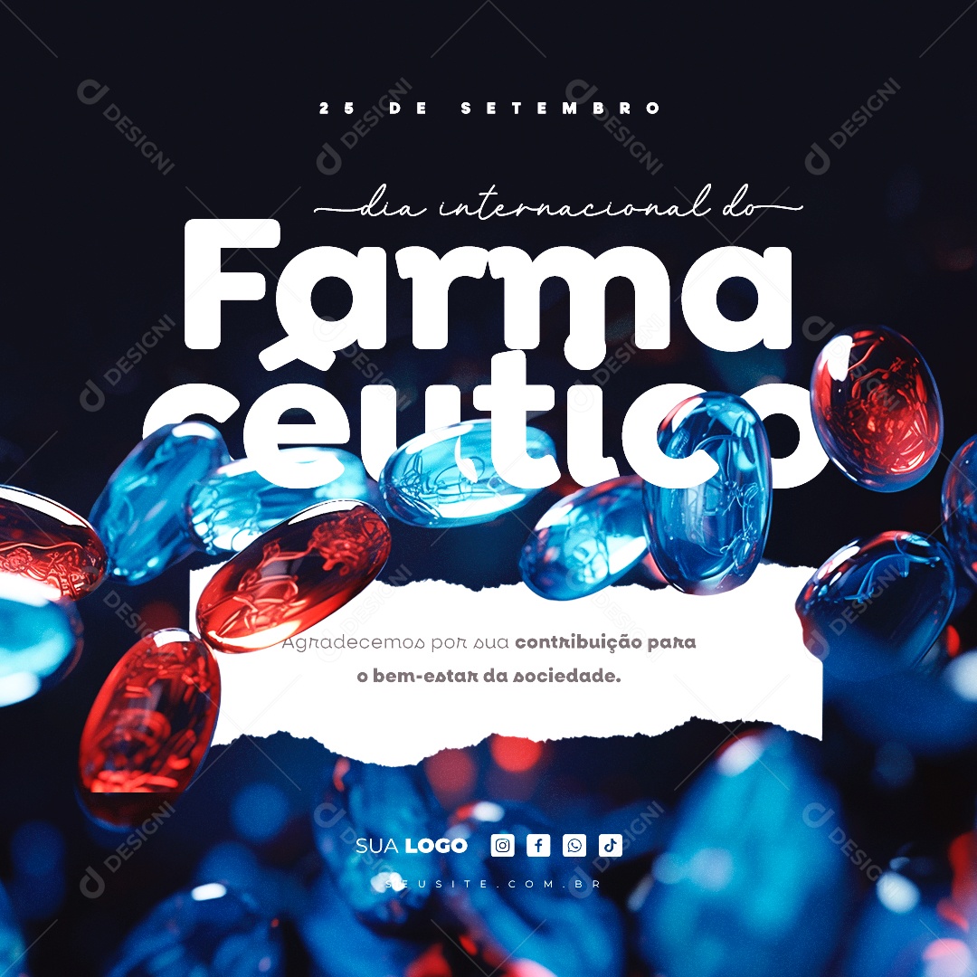Dia Internacional Do Farmacêutico Agradecemos por sua Contribuição para o Bem Estar da Sociedade Social Media PSD Editável