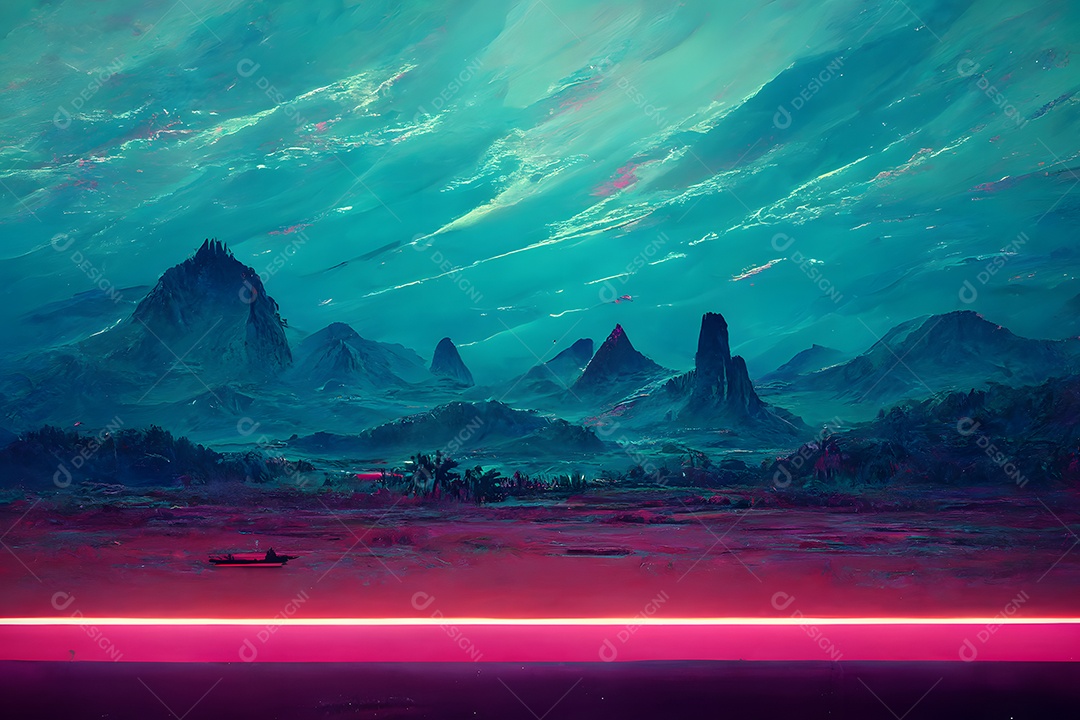 Fundo noturno de neon com ondas sintéticas abstratas