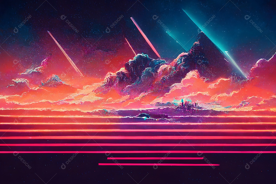 Fundo noturno de neon com ondas sintéticas abstratas