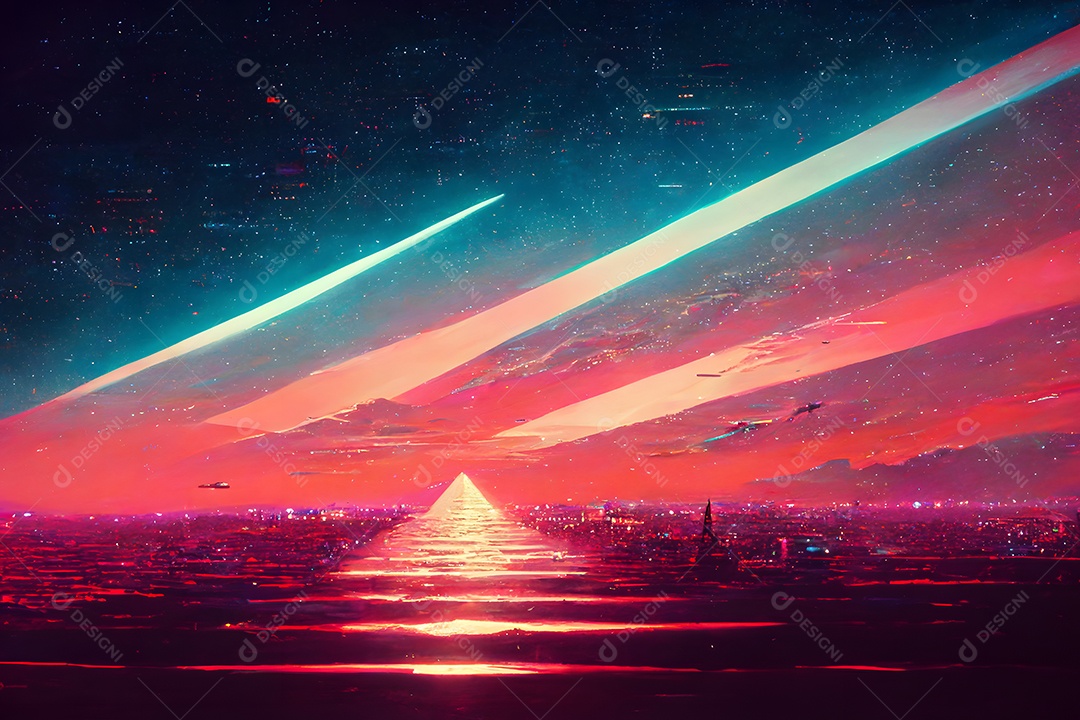 Fundo noturno de neon com ondas sintéticas abstratas