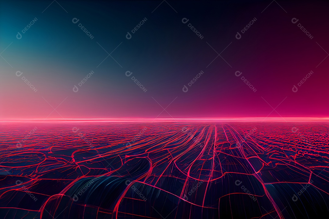 Fundo noturno de neon com ondas sintéticas abstratas
