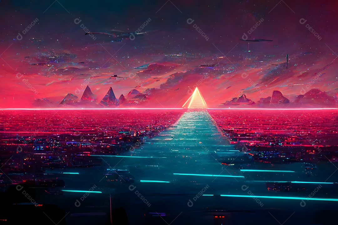 Fundo noturno de neon com ondas sintéticas abstratas