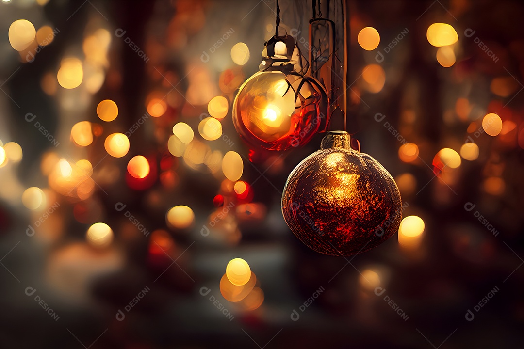 Fundo de decorações de Natal em close-up com foco seletivo e desfoque de fundo