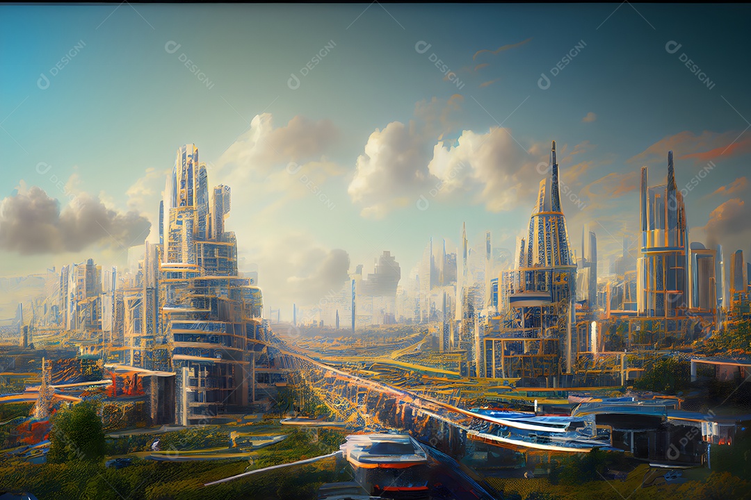 Paisagem urbana utópica futurista abstrata arte gerada por rede neural