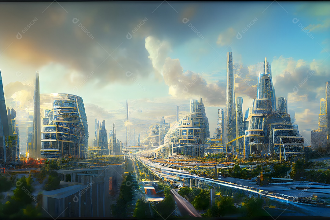 Paisagem urbana utópica futurista abstrata arte gerada por rede neural