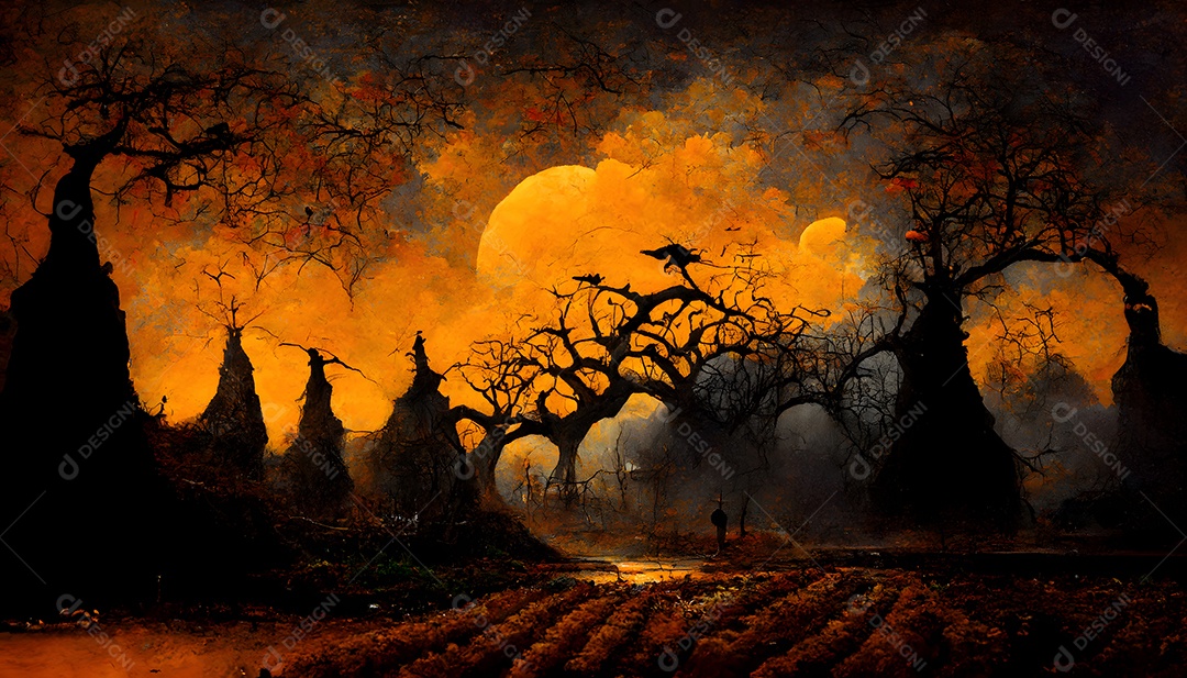 Floresta assustadora de Halloween arte gerada por rede neural