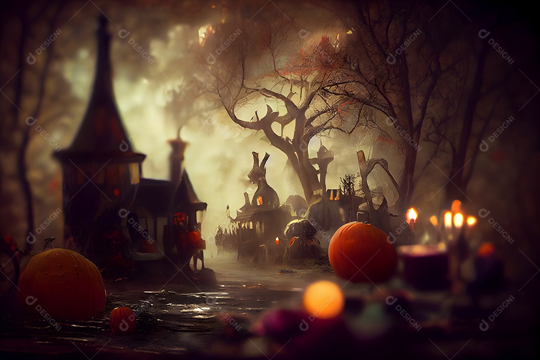 Mansão mal-assombrada assustadora em floresta negra sem folhas arte gerada por rede neural