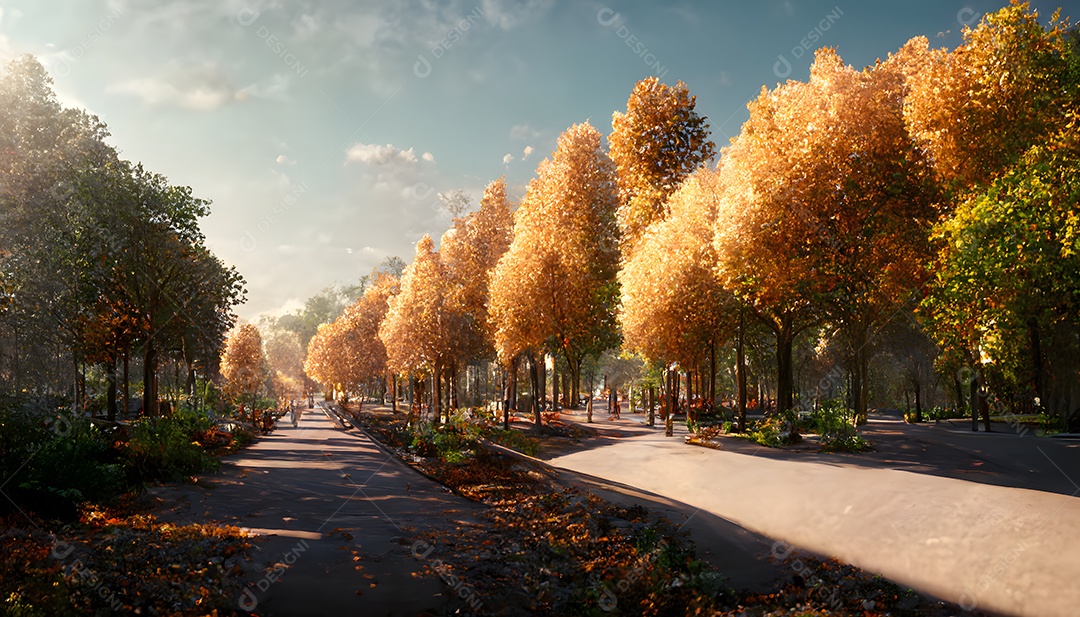 Manhã ensolarada no parque outonal arte gerada por rede neural