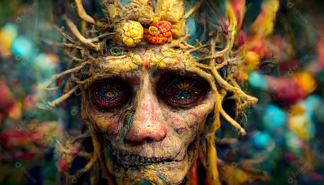 Fantástico xamã antigo alucinante cercado por vapores e fumaça arte gerada por rede neural