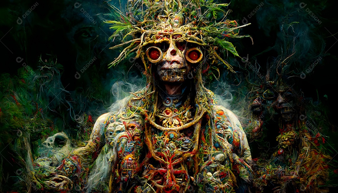 Fantástico xamã antigo alucinante cercado por vapores e fumaça arte gerada por rede neural