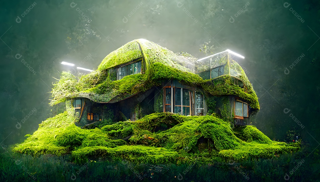 Casa futurista coberta de musgo conceito arquitetônico arte gerada por rede neural