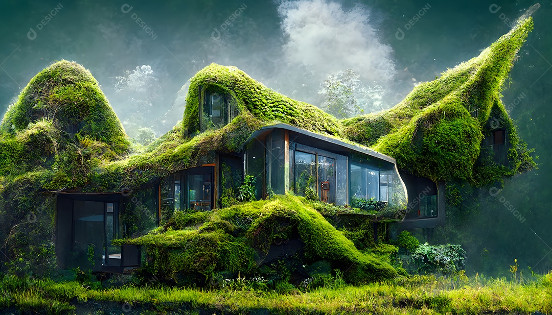 Casa futurista coberta de musgo conceito arquitetônico arte gerada por rede neural