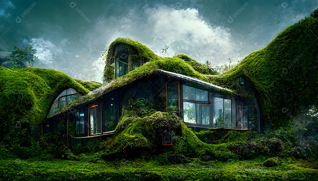 Casa futurista coberta de musgo conceito arquitetônico arte gerada por rede neural