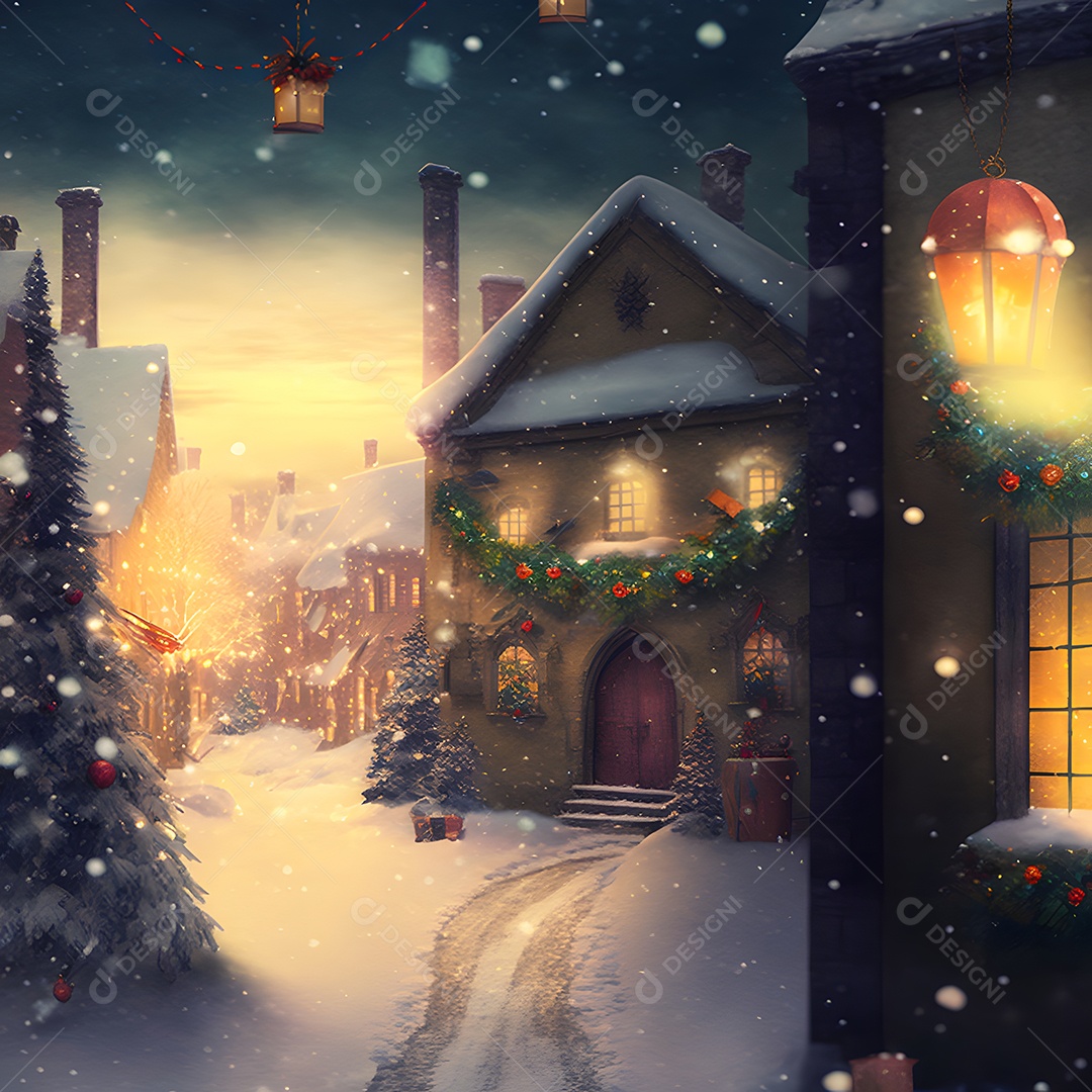 Casa aconchegante de conto de fadas de inverno em noite de neve arte gerada por rede neural