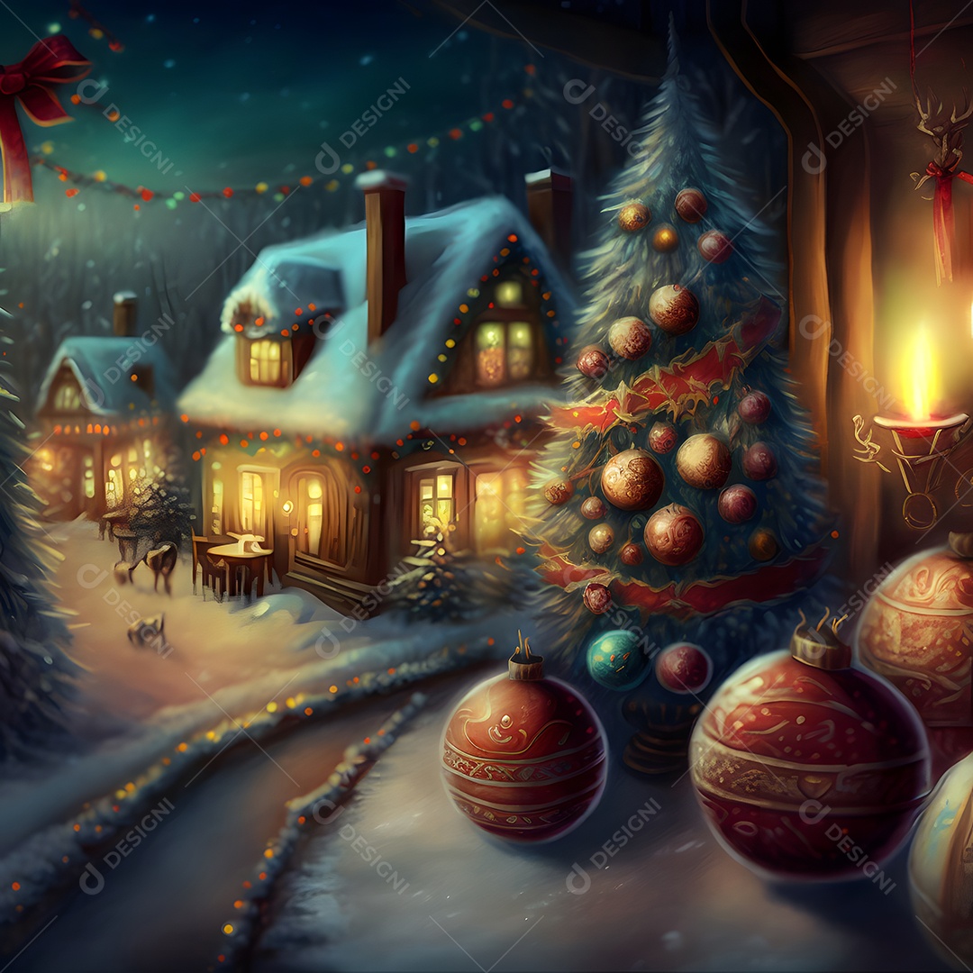 Casa aconchegante de conto de fadas de inverno em noite de neve arte gerada por rede neural