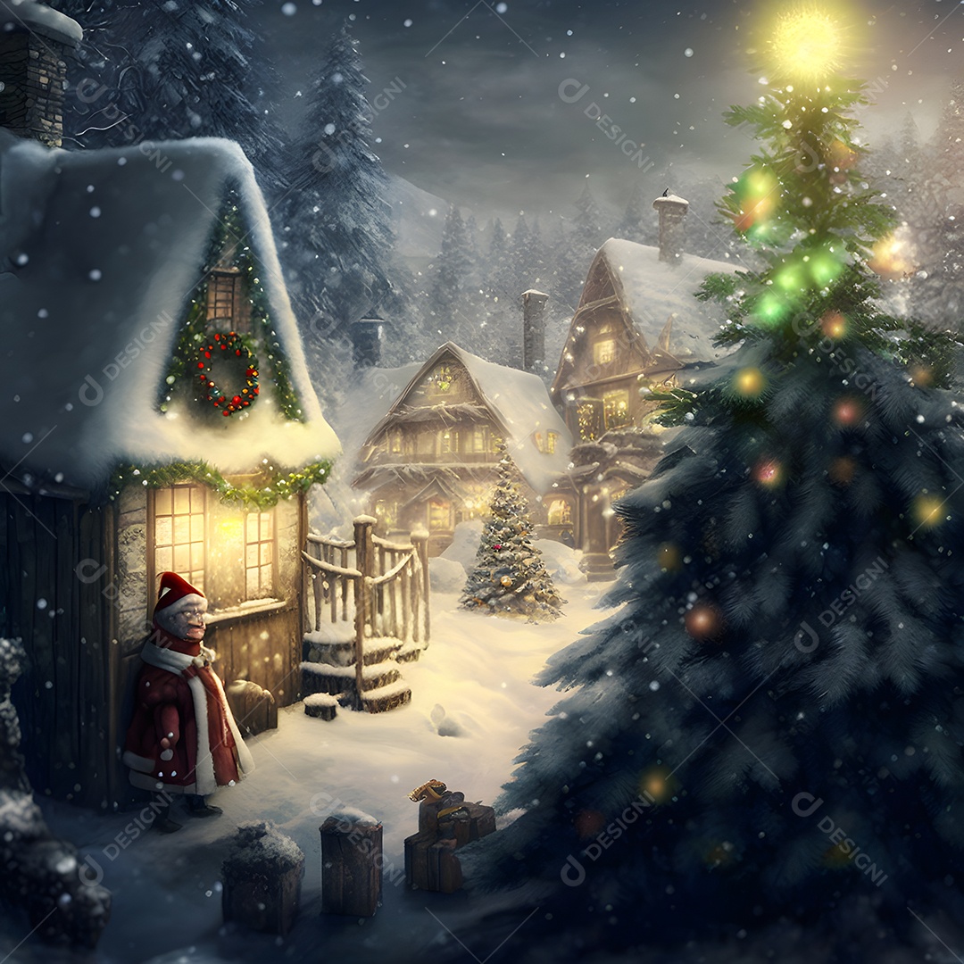 Noite de Natal na rua da cidade nevada arte gerada por rede neural