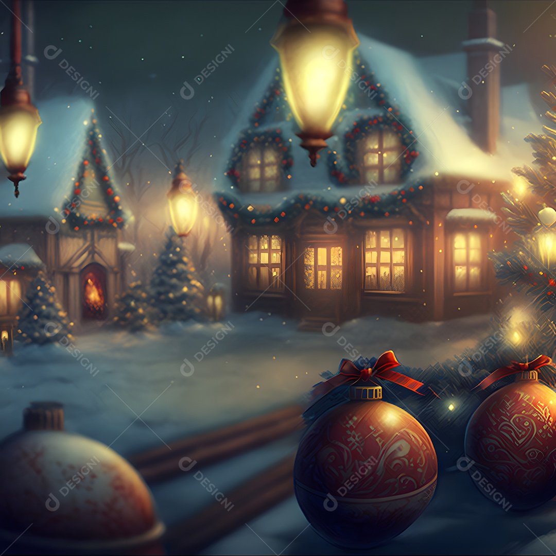 Noite de Natal na rua da cidade nevada arte gerada por rede neural