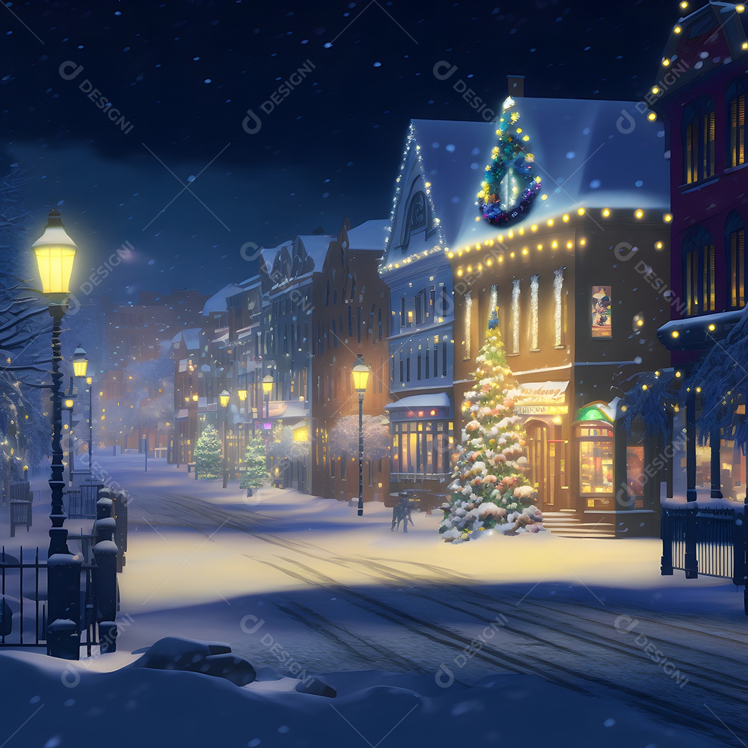 Noite de Natal na rua da cidade nevada arte gerada por rede neural
