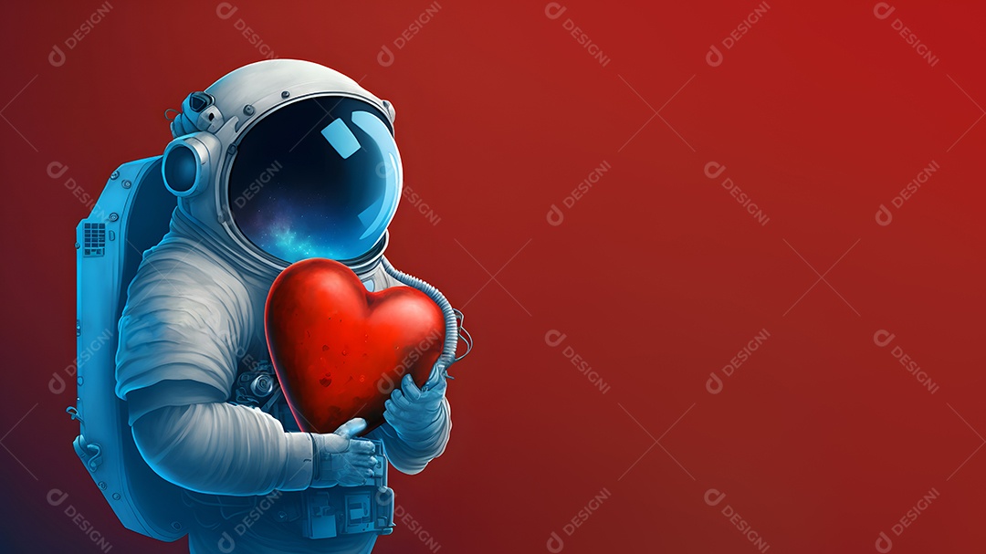 Cosmonauta em traje espacial segurando coração vermelho arte gerada por rede neural