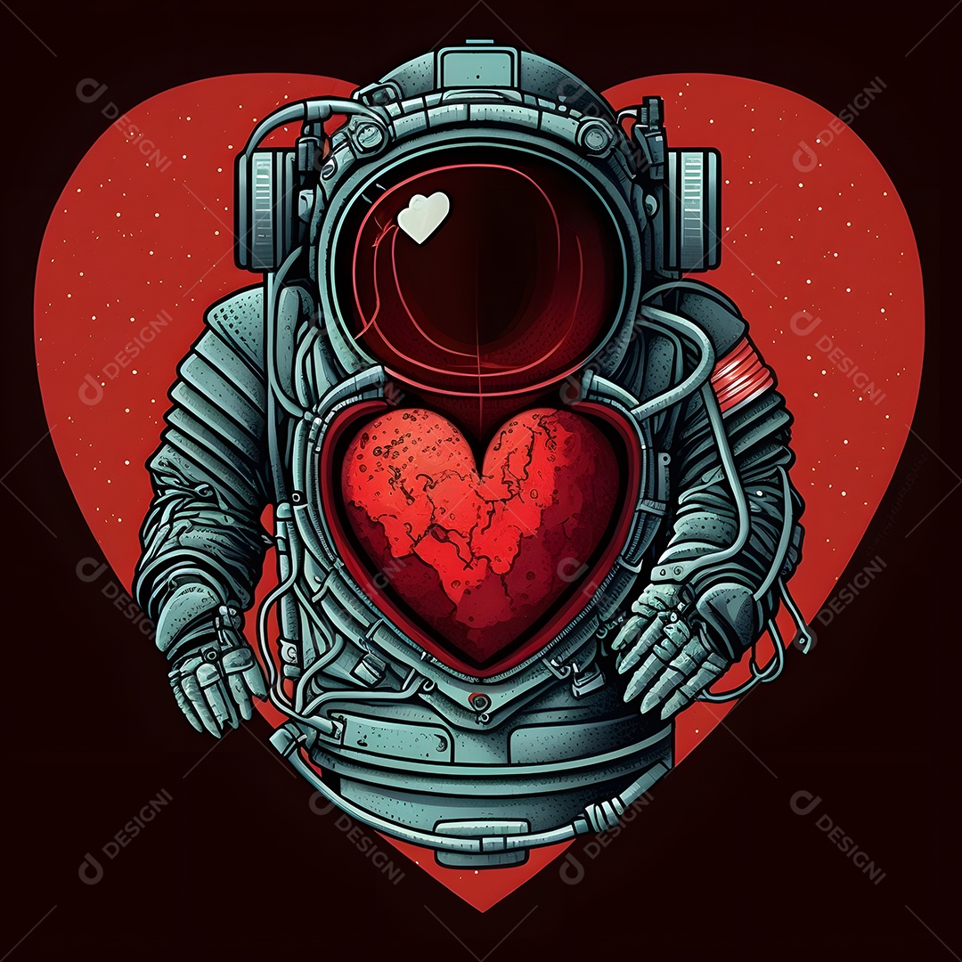Cosmonauta em traje espacial segurando coração vermelho arte gerada por rede neural