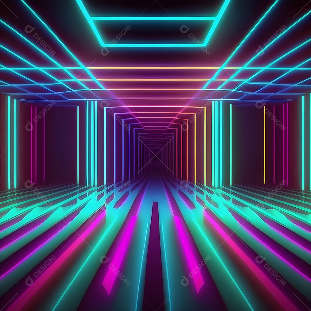 Fundo abstrato de linhas coloridas de neon arte gerada por rede neural