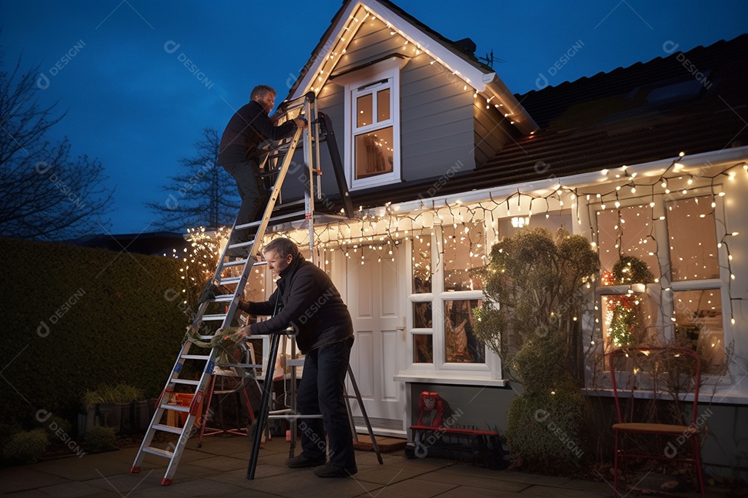 Pessoas decorando a casa para o natal