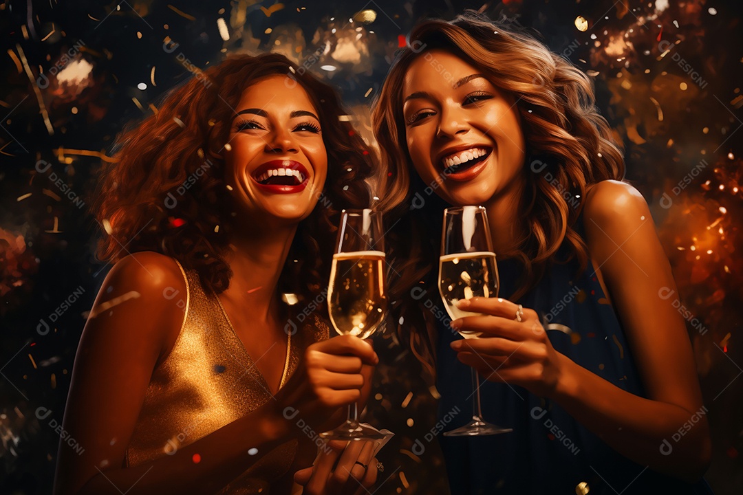 Amigos aproveitando a festa de ano novo com bebidas