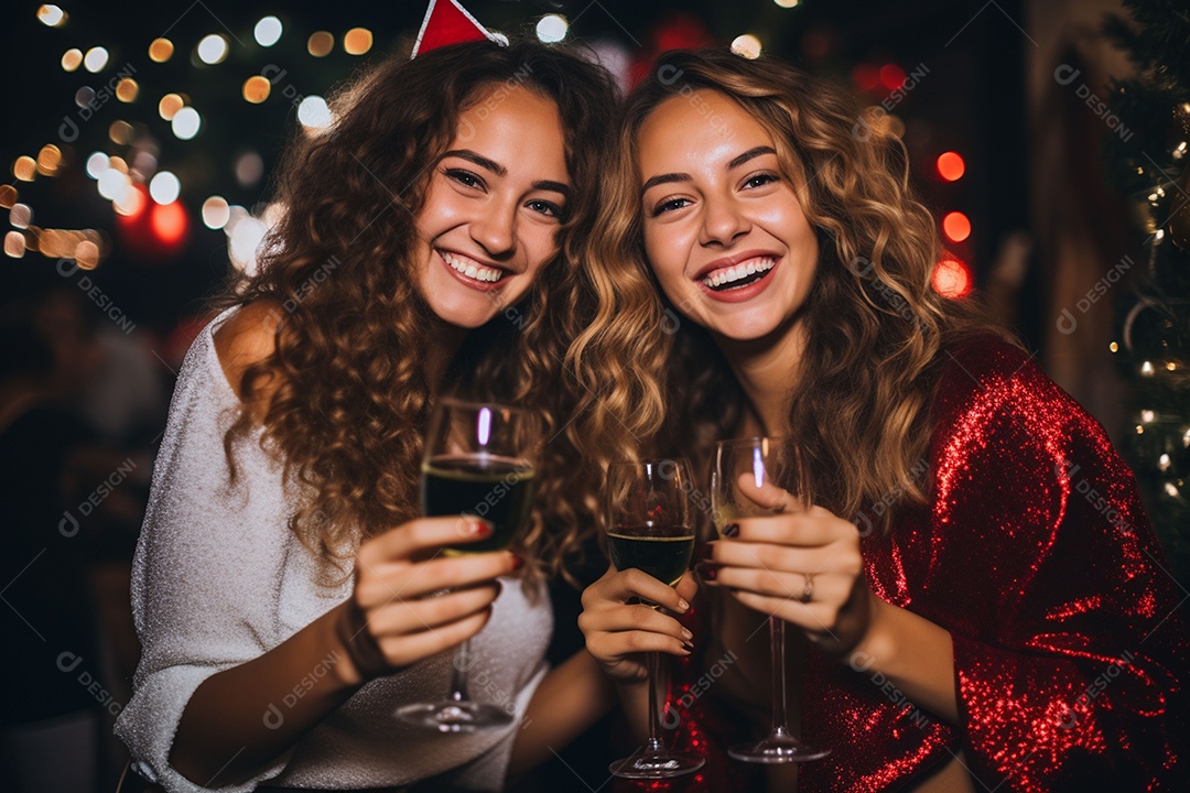 Amigos aproveitando a festa de ano novo com bebidas