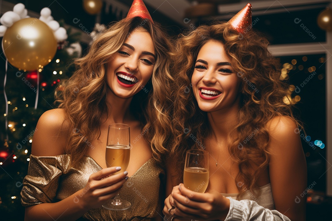 Amigos aproveitando a festa de ano novo com bebidas