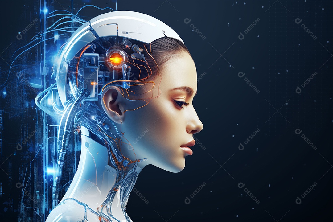 Retrato realista de robô futurista