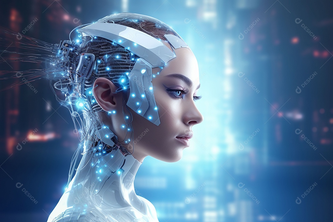 Retrato realista de robô futurista