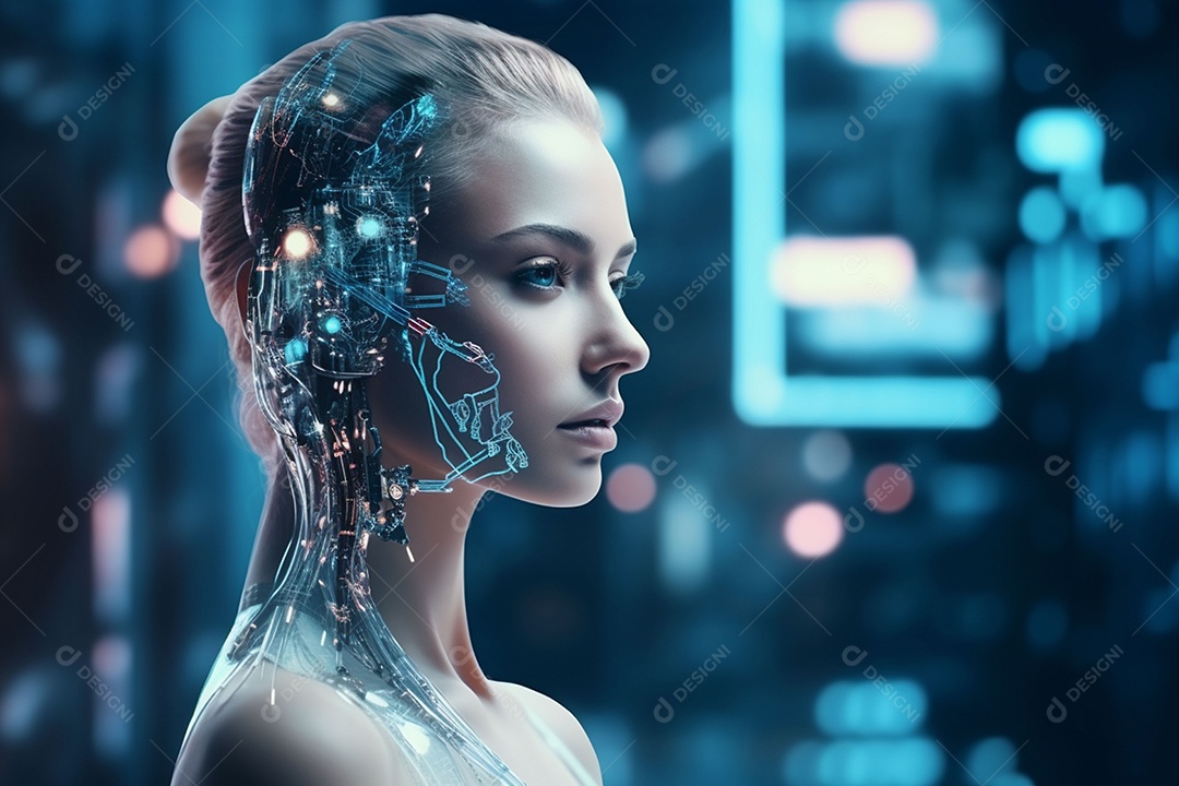 Retrato realista de robô futurista