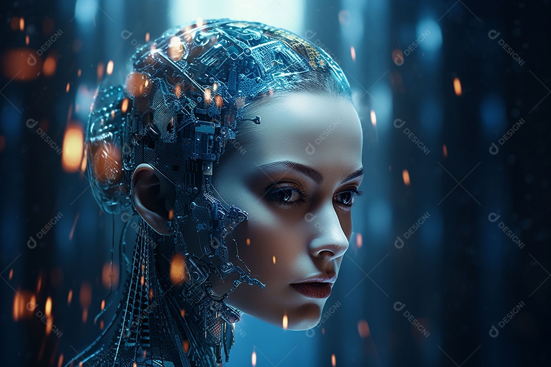 Retrato realista de robô futurista