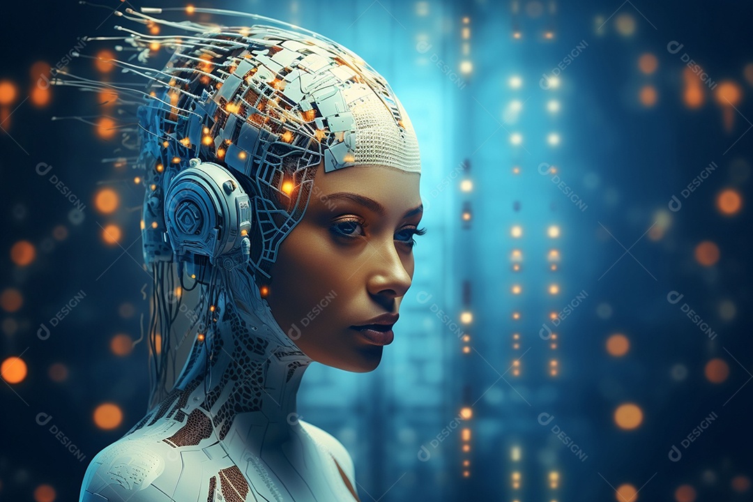 Retrato realista de robô futurista