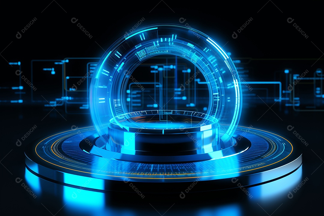 Holograma feito de roda com um dado futurista