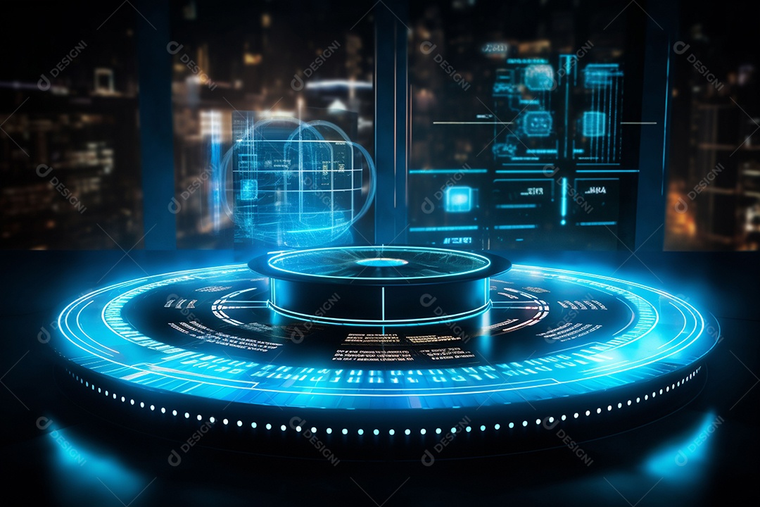 Holograma feito de roda com um dado futurista