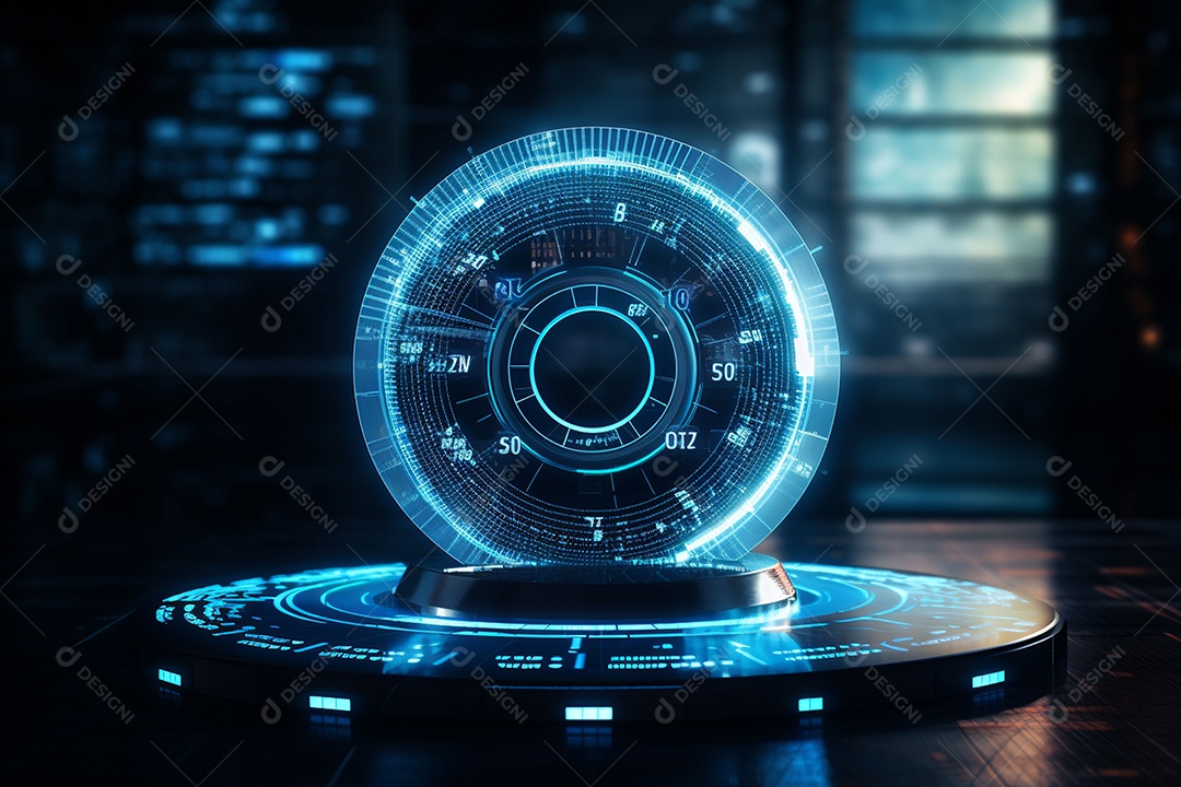 Holograma feito de roda com um dado futurista