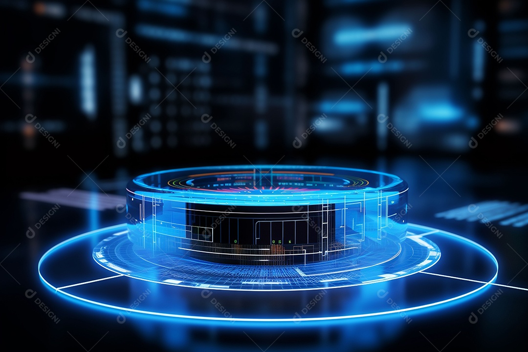 Holograma feito de roda com um dado futurista