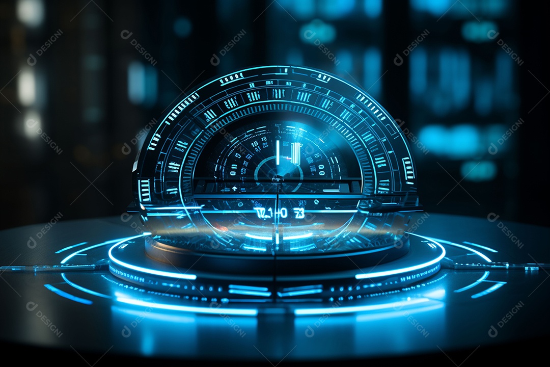 Holograma feito de roda com um dado futurista