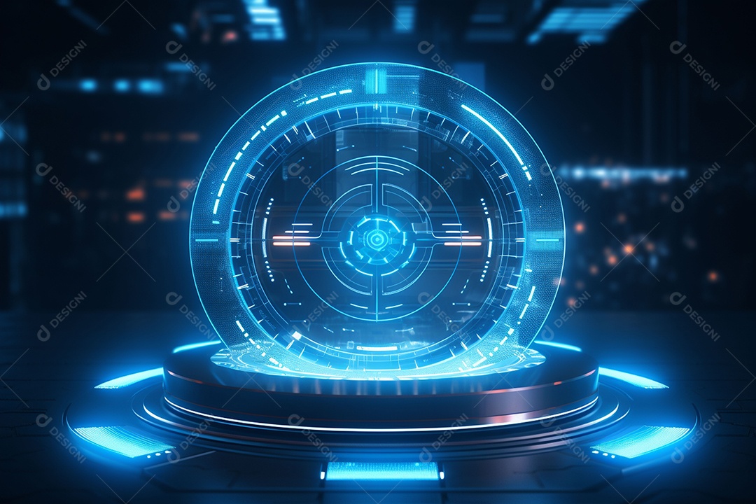 Holograma feito de roda com um dado futurista