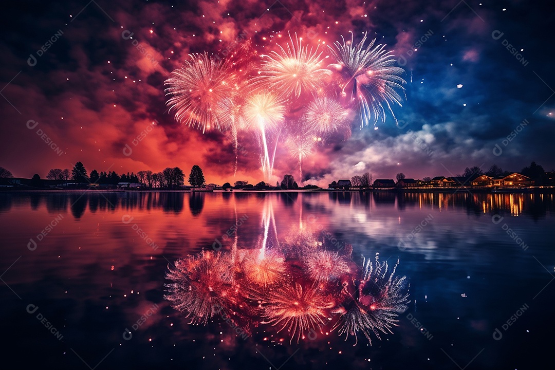 Festival De Fogos De Artifício De Inverno Do Lago Longo