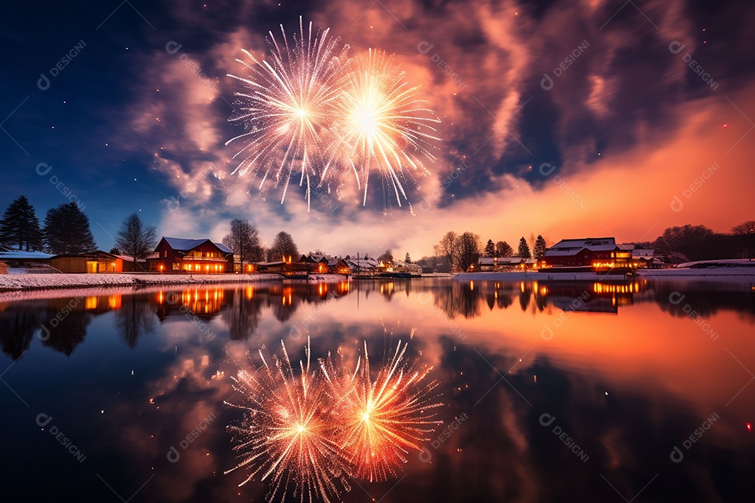 Festival De Fogos De Artifício De Inverno Do Lago Longo