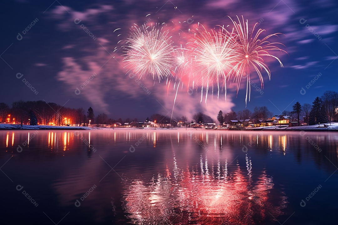 Festival De Fogos De Artifício De Inverno Do Lago Longo